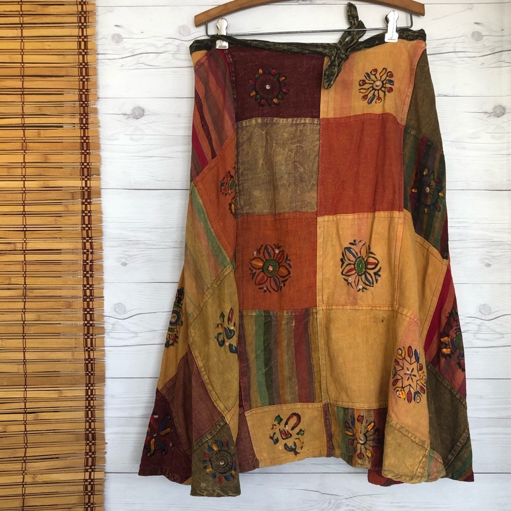 Hippie Wrap Around Sarong Layered Skirt Cotton OS